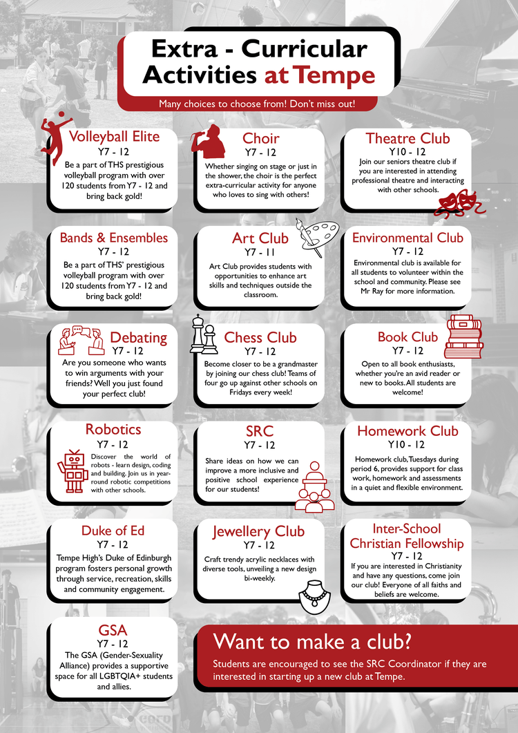 Graphic of all the co-curricular activities at Tempe High School