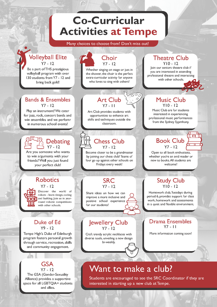 Graphic of all the co-curricular activities at Tempe High School
